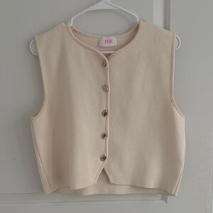 Sleeveless Button-Front Knit Vest in Cream